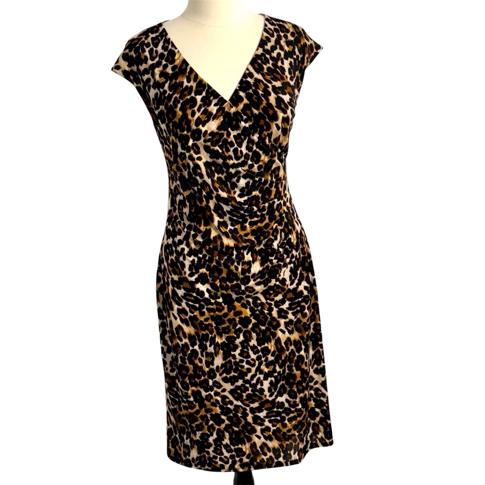 Leopard Print V-Neck Midi Dress - Brown/Black